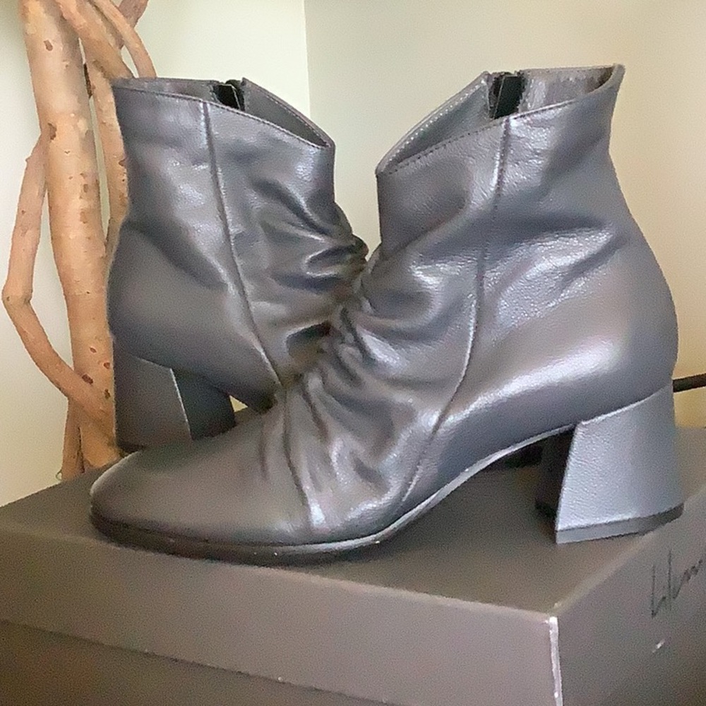 Grey Leather ankle boots